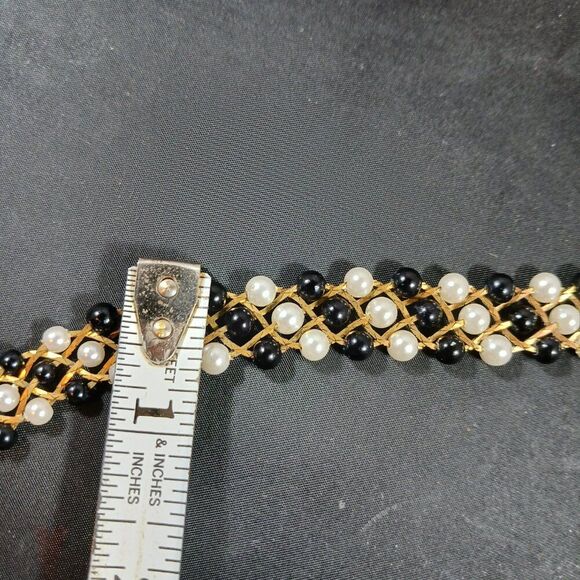 Vintage Exquisite Custom Handmade Woven Bead Gold Tone Choker Necklace - Picture 8 of 9